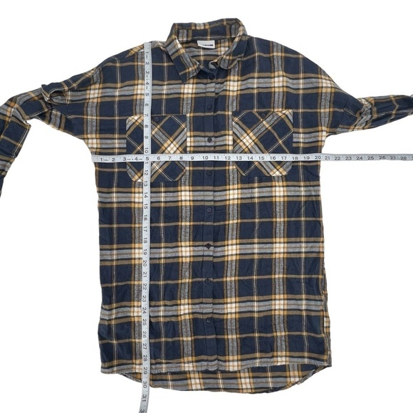 Noisy May Blue Yellow Oversized Flannel Button Up Shacket Shirt Size XS Women’s - Picture 5 of 7
